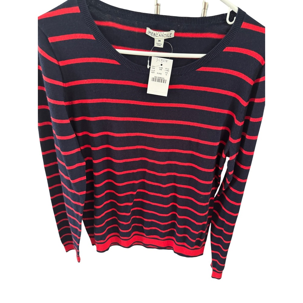 J.Crew Mercantile Womens Navy Blue Red Striped Long Sleeve Crewneck Sweater M
